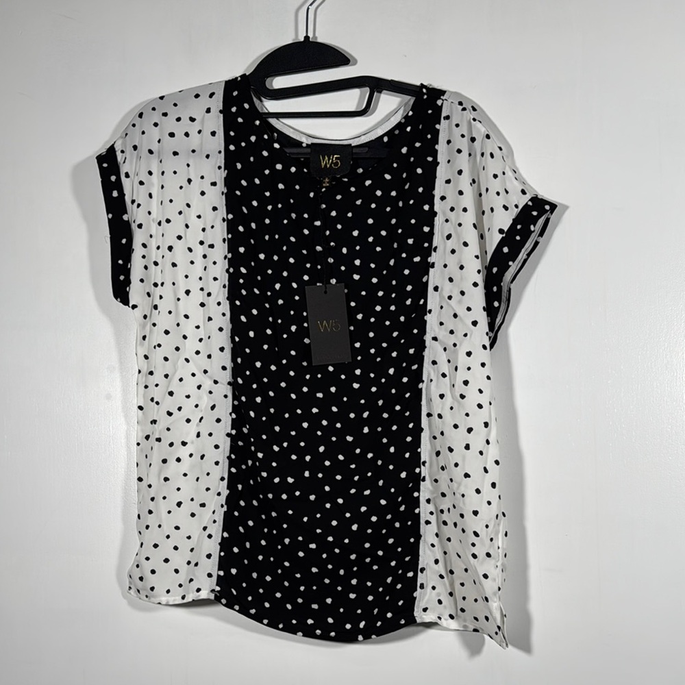 NWT W5 Black and White Boxy Blouse with Polka Dots